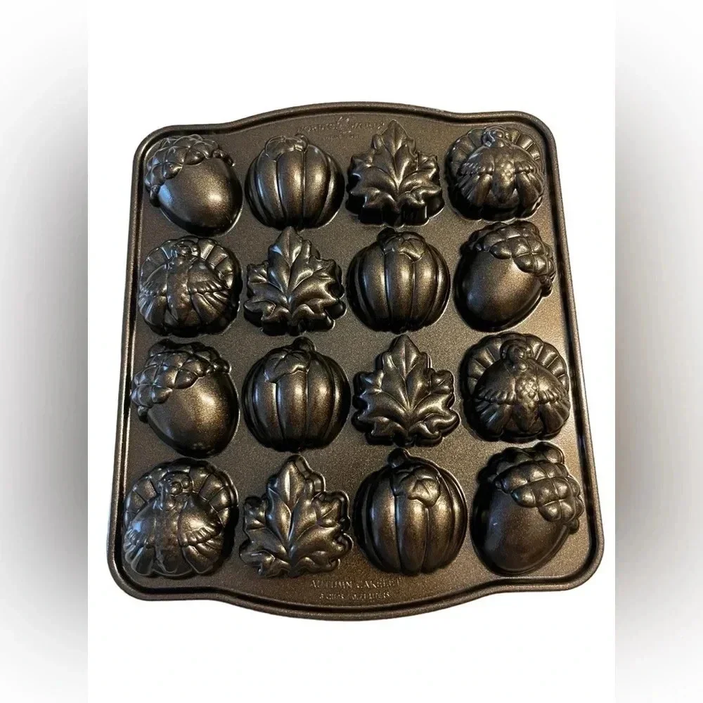 Nordic Ware Autumn Cakelet Pan Mold 3D Leaf Turkey Acorn Pumpkin Williams Sonoma